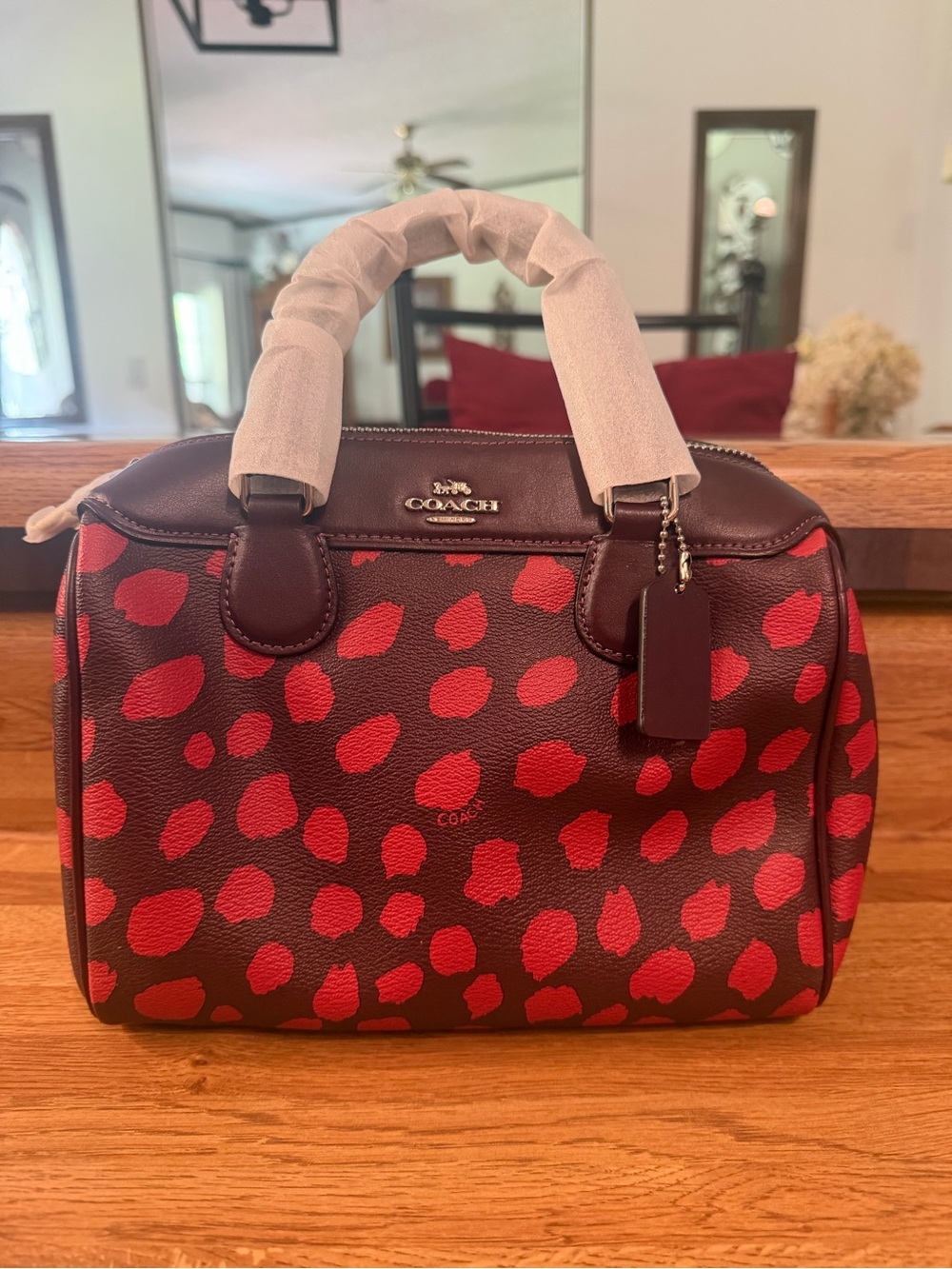 Coach Brown Leather Satchel with Red Spot Print
